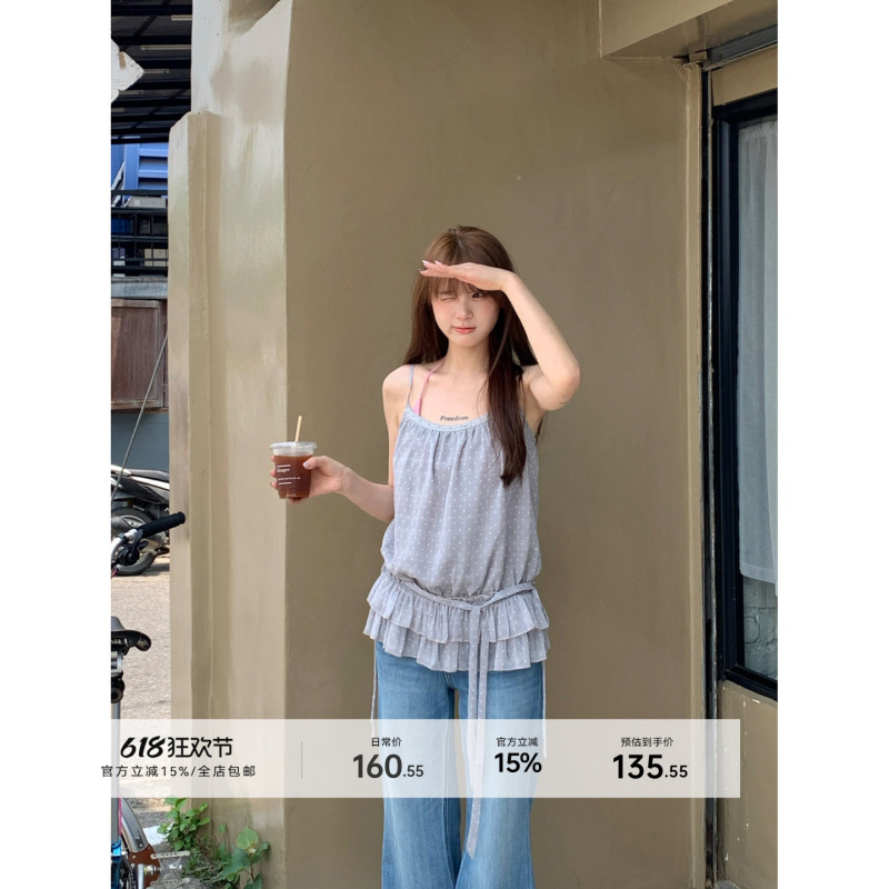 Hollylikes * Custom-Dyed Polka Dots * Tencel Polka Dot Camisole for Women, Suitable for Wearing Outside, Summer Slimming Top
