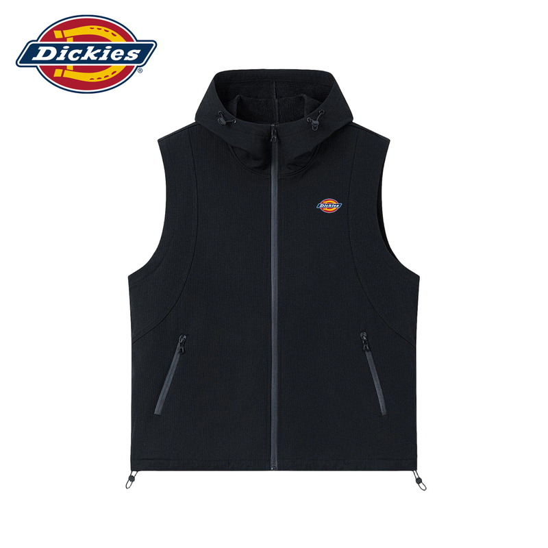 Dickies Zip-Up Design with Logo Print, Hooded Vest with Drawstring and Side Zipper Pockets, Casual Vest Dickies Zip-Up Design with Logo Print, Hooded Vest with Drawstring and Side Zipper Pockets, Casual Vest