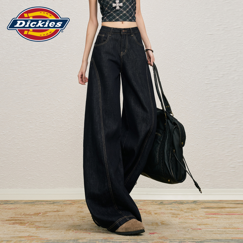 Dickies Retro Denim Scimitar Jeans for Women with Three-Dimensional Tailoring Design, High-Waisted Wide-Leg Pants Dickies Retro Denim Scimitar Jeans for Women with Three-Dimensional Tailoring Design, High-Waisted Wide-Leg Pants