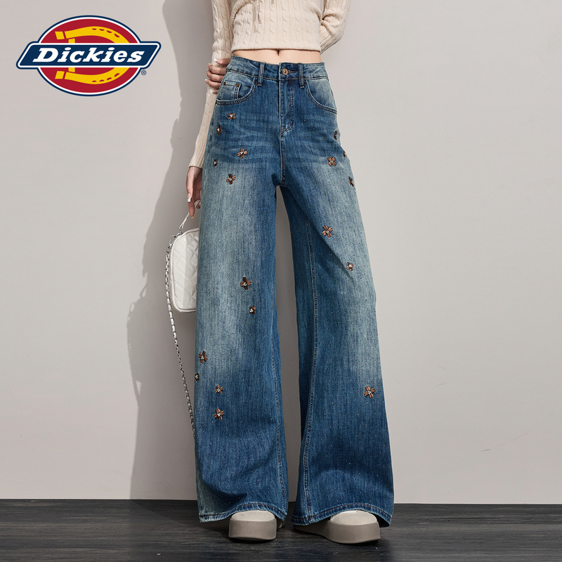 Dickies Retro High-Waisted Wide-Leg Jeans for Women 2026 New Style with 3D Floral Design Slimming Straight Pants Dickies Retro High-Waisted Wide-Leg Jeans for Women 2026 New Style with 3D Floral Design Slimming Straight Pants