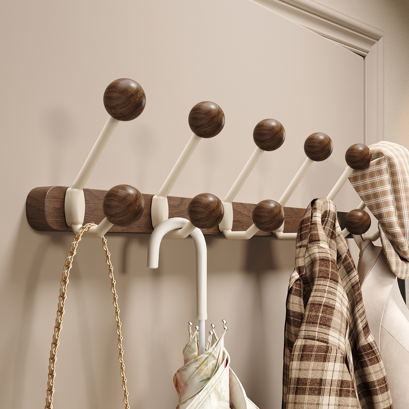 Walnut Wood Door Hook, No-Drill Wall-Mounted Coat Rack for Entryway, Strong Load-Bearing Adhesive Hook Walnut Wood Door Hook, No-Drill Wall-Mounted Coat Rack for Entryway, Strong Load-Bearing Adhesive Hook