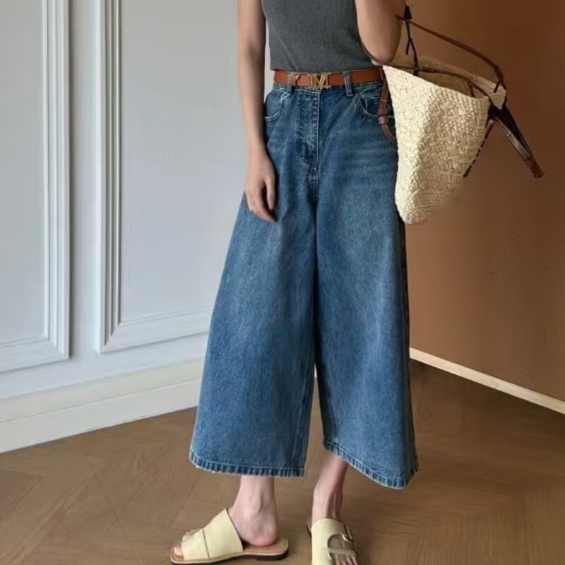 Denim Shorts, Mid-Length Pants, Cropped Pants, Cotton, Mid-Rise, American Street Style, Washed and Distressed Pants