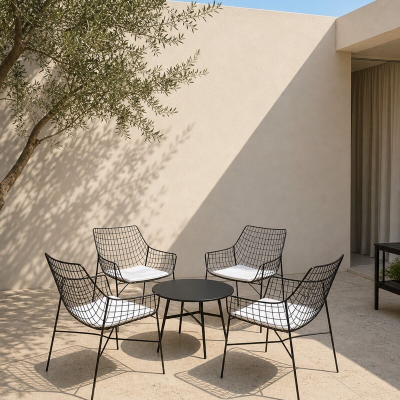 Outdoor Stainless Steel Leisure Table and Chair Set with Umbrella for Courtyard, Sales Office, Hotel, B&B, Outdoor Waterproof and Sunproof
