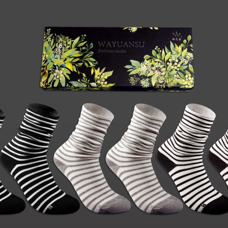 Authentic Striped Socks with Anti-Odor, Antibacterial, Breathable Cotton Features, High-Waisted Long Style, Moisture-Wicking Horizontal Stripes