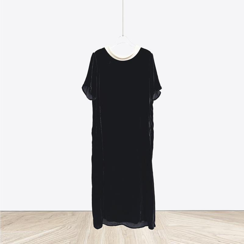 Factory New Model~Best Seller~Early Autumn Single-Layer Silk Velvet Spliced Acetate Long Dress Q26080709