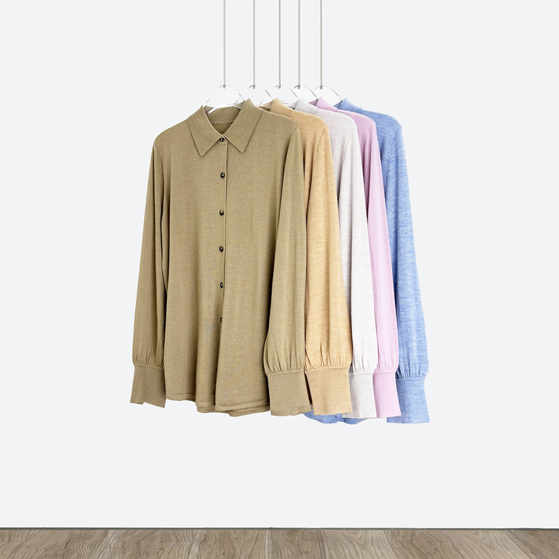 Autumn and Winter~260G Merino Wool Long-Sleeved Lapel Long Wool Shirt Top S26081101