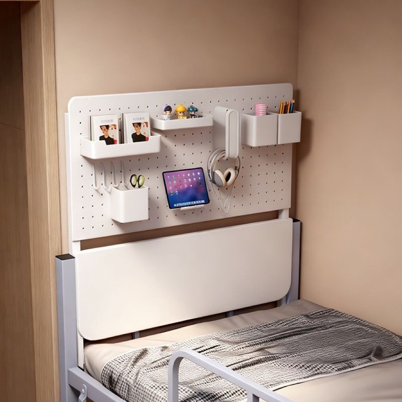 Dormitory Bed Table with Foldable Pegboard and Integrated Bed Curtain, Suitable for Upper and Lower Bunk Beds, Can Be Used as a Computer Desk