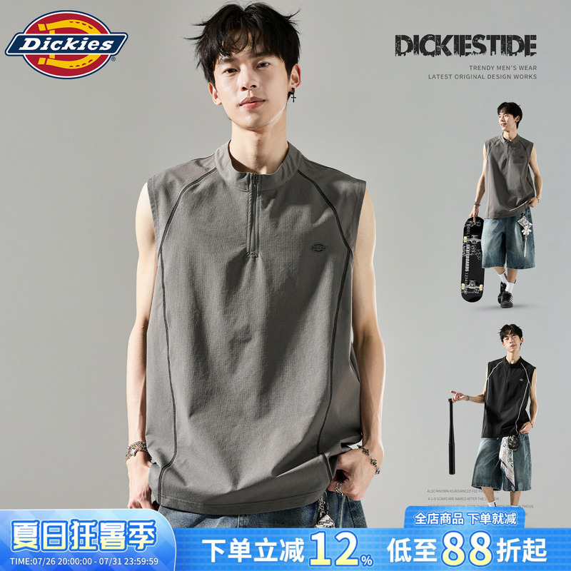 Dickies Men's Summer American-Style Half-Zip Stand Collar Sleeveless T-Shirt Ice Silk Quick-Drying Fitness Vest Top Dickies Men's Summer American-Style Half-Zip Stand Collar Sleeveless T-Shirt Ice Silk Quick-Drying Fitness Vest Top
