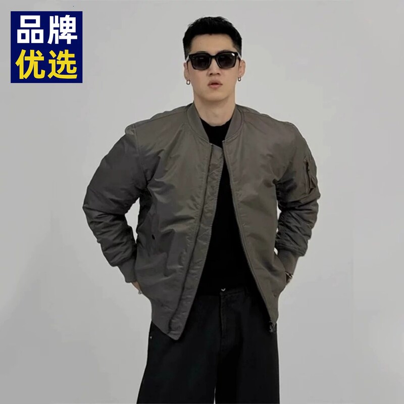 Autumn and Winter New American-Style Flight Jacket for Men, Trendy Brand, High-End Workwear Baseball Jacket, Army Green Zipper Coat
