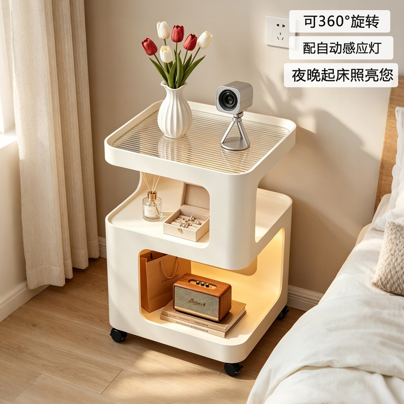 Cream-Colored Wheeled Movable Side Table for Living Room Sofa, Corner Table, Bedroom Nightstand Alternative, Bedside Cabinet, Storage Rack Cream-Colored Wheeled Movable Side Table for Living Room Sofa, Corner Table, Bedroom Nightstand Alternative, Bedside Cabinet, Storage Rack