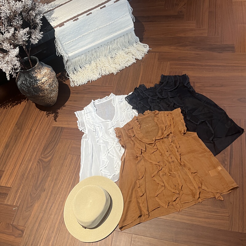 Qiqi 6.11 Lili's Home [100% Ramie] Lace Ruffle V-Neck Blouse 6196Hx