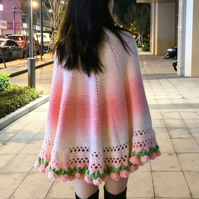 Rose Flower Shawl, Handmade Knitted Yarn DIY Crochet Material Kit, Blanket Cape, Gift for Girls, Time-Killing Activity