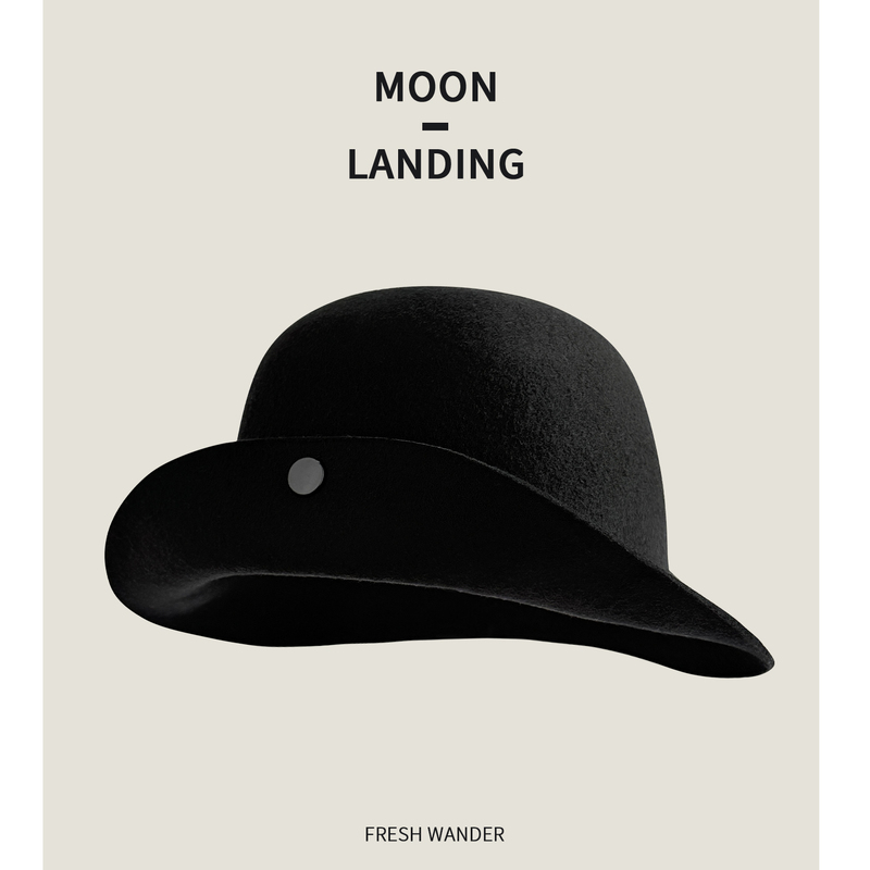 Moon Yi Mengling and Zhang Jingyi's Same Style Sheep Wool Round-Top Vintage Reversible Wide-Brimmed Small Top Hat Fisherman Hat for Women