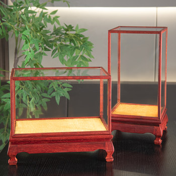 Mahogany glass cover buddha vase dust cover cultural toy cage jade crafts ornaments antique display box customization