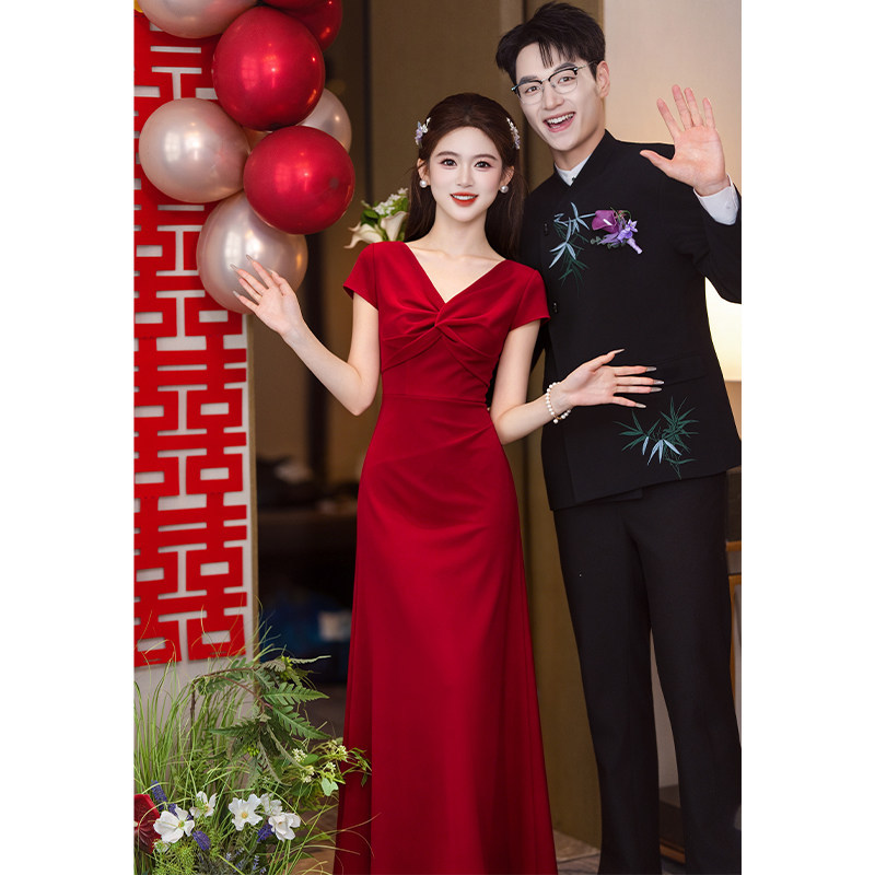 Red French-Style Wedding Dress for the Bride, 2026 New Model, High-End Engagement Evening Gown, Homecoming and Wedding Ceremony Elegant Red Dress Red French-Style Wedding Dress for the Bride, 2026 New Model, High-End Engagement Evening Gown, Homecoming and Wedding Ceremony Elegant Red Dress