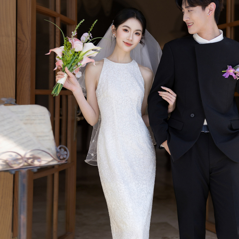 Beautiful Engagement Dress, White Fishtail Dress for Marriage Registration, Light Wedding Dress, Bridal Robe, High-End and Light Luxury Beautiful Engagement Dress, White Fishtail Dress for Marriage Registration, Light Wedding Dress, Bridal Robe, High-End and Light Luxury