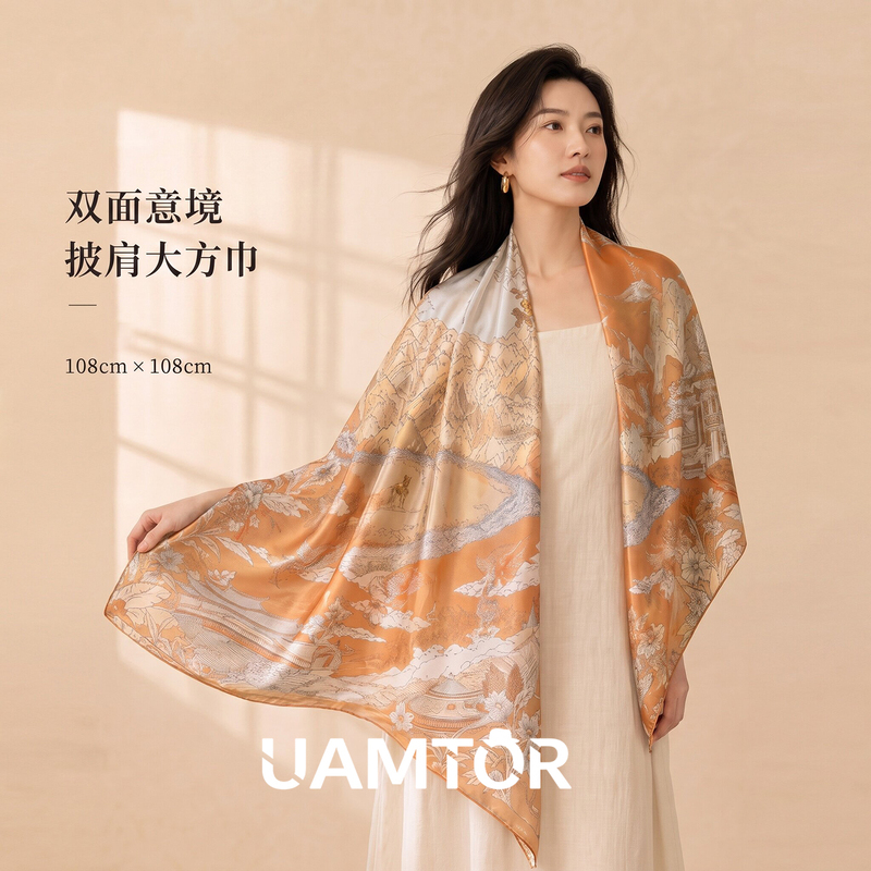 『Uamtor』Hualuo Silk Scarf for Women, Mulberry Silk Square Scarf, Jacquard Silk Scarf, Gift for Elders, Shawl 『Uamtor』Hualuo Silk Scarf for Women, Mulberry Silk Square Scarf, Jacquard Silk Scarf, Gift for Elders, Shawl