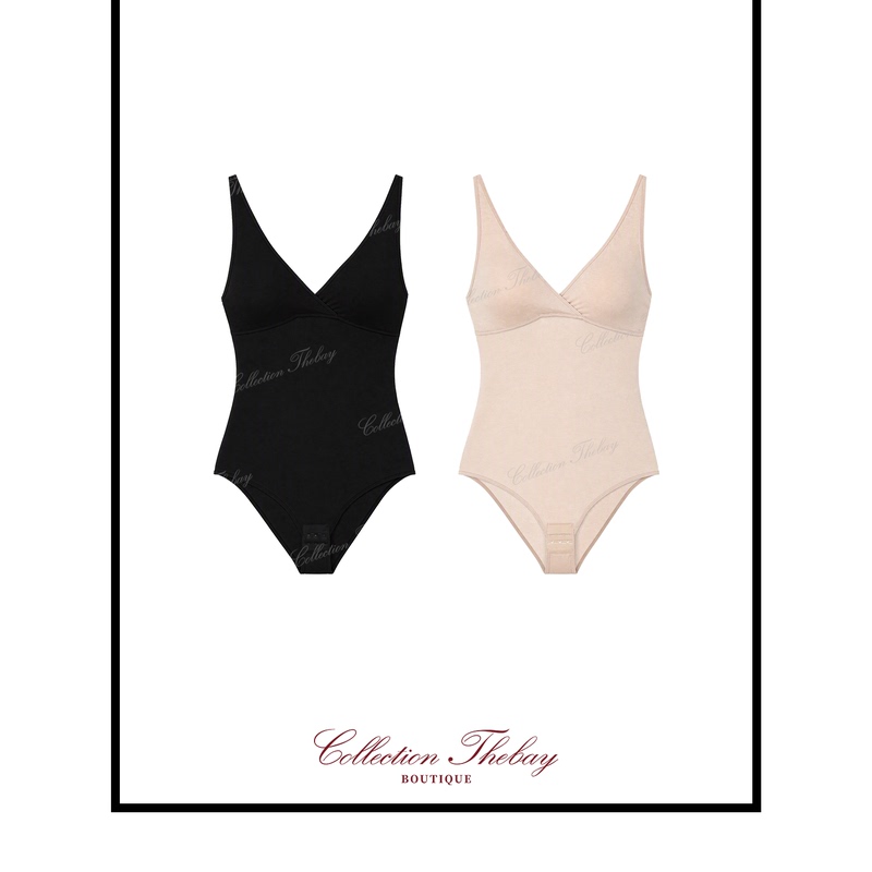 Thebay【Sleeping Beauty Series】Lyocell Blend Draped Overlapping V-Neck Camisole Bodysuit (with Chest Pads)