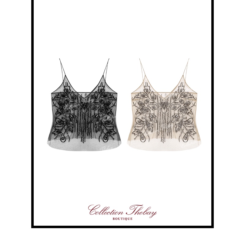 Thebay【Daisy Yarn】Artisan Series Heavy Beading Light Luxury High-End V-Neck Mesh Camisole for Women Thebay【Daisy Yarn】Artisan Series Heavy Beading Light Luxury High-End V-Neck Mesh Camisole for Women