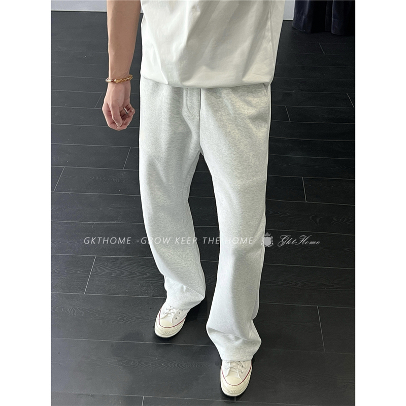 Gkthome 420g Heavyweight Straight-Leg Casual Pants for Men, American-Style Curved Knife Flared Sweatpants, Autumn Sports Loose Long Pants