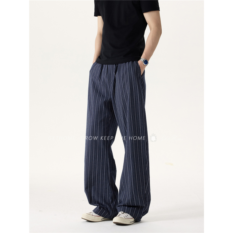 Gkthome Summer Cool-Feeling 24-Count Striped Linen-Like Casual Pants Straight-Leg Washed Drape Loose Retro Long Pants Gkthome Summer Cool-Feeling 24-Count Striped Linen-Like Casual Pants Straight-Leg Washed Drape Loose Retro Long Pants
