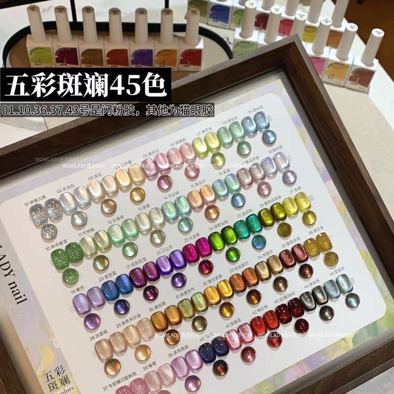 Wowlady Colorful 45-Color Glass Bead Cat Eye Gel Set, a Complete Set, Popular on Social Media, Specially Designed for Nail Salons