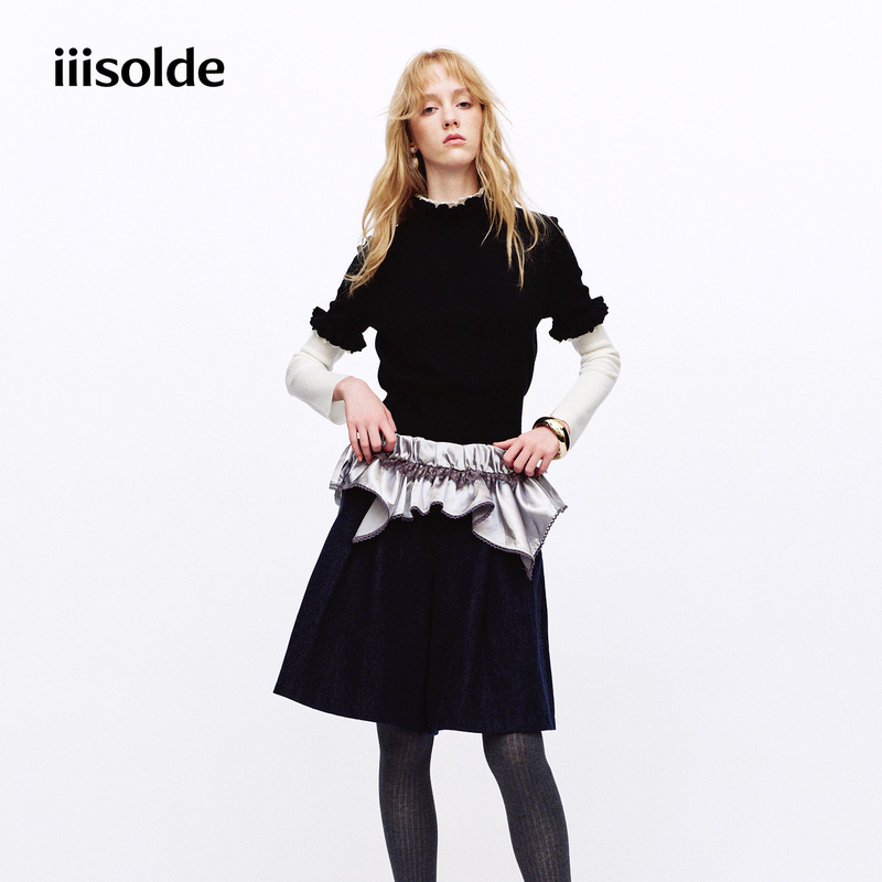 Iiisolde Original Design Multi-Layered Floral Short-Sleeve Sweater, Contrasting Color Ruffled Edge Stand Collar Knitwear Iiisolde Original Design Multi-Layered Floral Short-Sleeve Sweater, Contrasting Color Ruffled Edge Stand Collar Knitwear