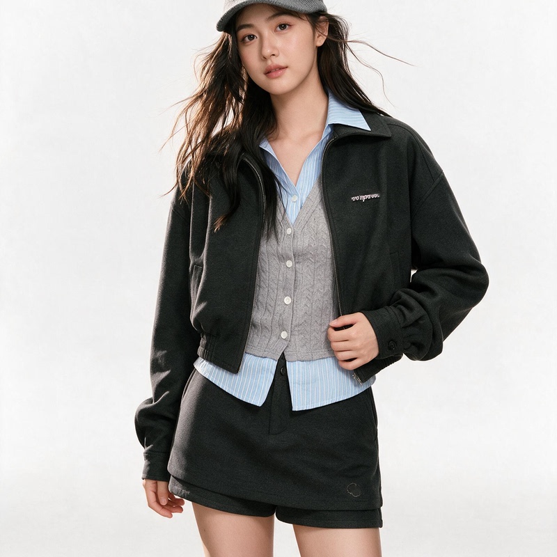 Popwesst Autumn Vintage Lapel Short Jacket Fake Two-Piece Top and Skirt Korean Style Outfit Set Popwesst Autumn Vintage Lapel Short Jacket Fake Two-Piece Top and Skirt Korean Style Outfit Set