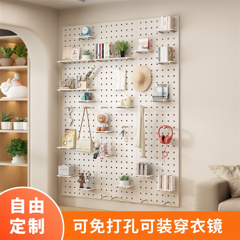Customized hole board solid wood entrance wall storage rack partition wall display storage shelf free of punching with full body