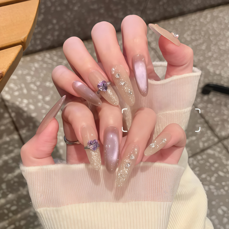 Gradient Nude Color Sparkling Diamond Long Gentle and Complexion-Enhancing High-End Nail Stickers 2026 Summer Grape Cat Eye Press-On Nails Gradient Nude Color Sparkling Diamond Long Gentle and Complexion-Enhancing High-End Nail Stickers 2026 Summer Grape Cat Eye Press-On Nails