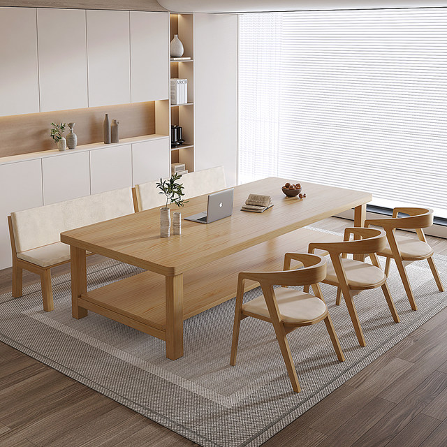 2022 new living room solid wood large desk painting table calligraphy table multi-person study table log long table workbench