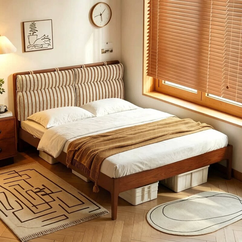 Medieval-Style White Ash Wood Bed, 1.8m Double Bed, Thin Headboard, All Solid Wood Bed, 1.5m Small Apartment Bed, Removable and Washable Double Pillow Bed Medieval-Style White Ash Wood Bed, 1.8m Double Bed, Thin Headboard, All Solid Wood Bed, 1.5m Small Apartment Bed, Removable and Washable Double Pillow Bed