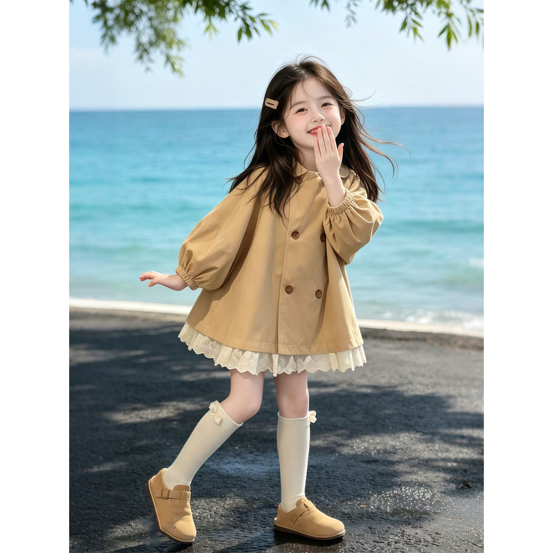 Girls' Windbreaker Jacket 2026 New Spring and Autumn Loose Puff Sleeve Children's Top Girls' Stylish Autumn Outfit