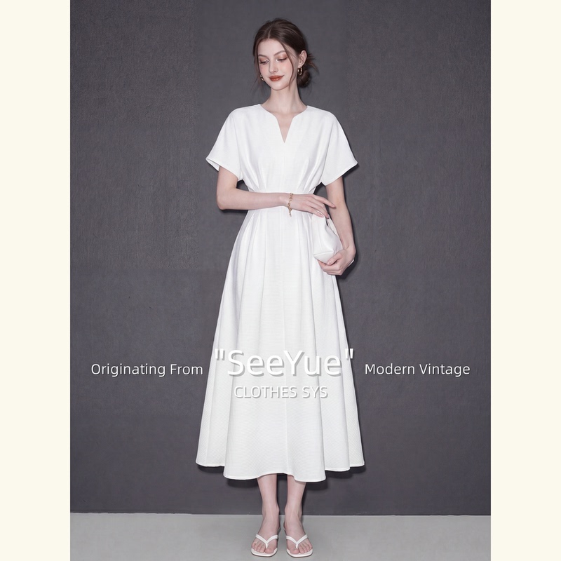 First Love Vibe Outfit White V-Neck Waist-Cinching Dress for Women 2026 New Style Elegant and Classy Dress First Love Vibe Outfit White V-Neck Waist-Cinching Dress for Women 2026 New Style Elegant and Classy Dress