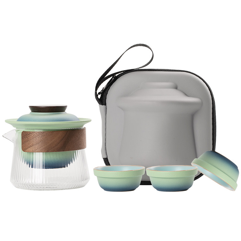 Portable travel tea set, simple outdoor portable kung fu teapot, tea cup, camping business trip quick cup