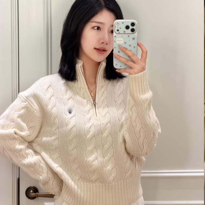[Factory Oem Goods] Half-Zip Sweater for Men and Women, Autumn and Winter Fashion, Pony Embroidery, Cable Knit Sweater