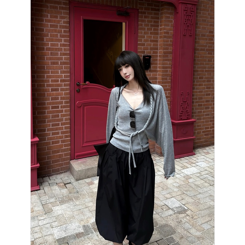 Vidin Lim Handwoven Twisted Rope Batwing Sleeve Shawl Vest Wool Two-Piece Set