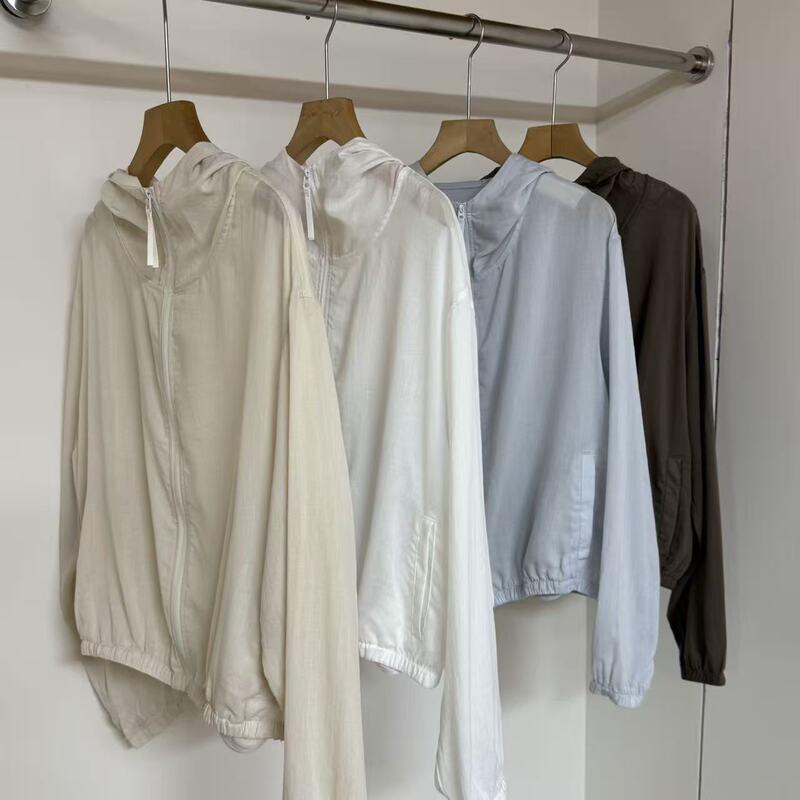 Natural Fiber Rain Dew Linen + Lyocell + Cotton Fabric Korean-Style Zip-Up Hooded Sun Protection Clothing