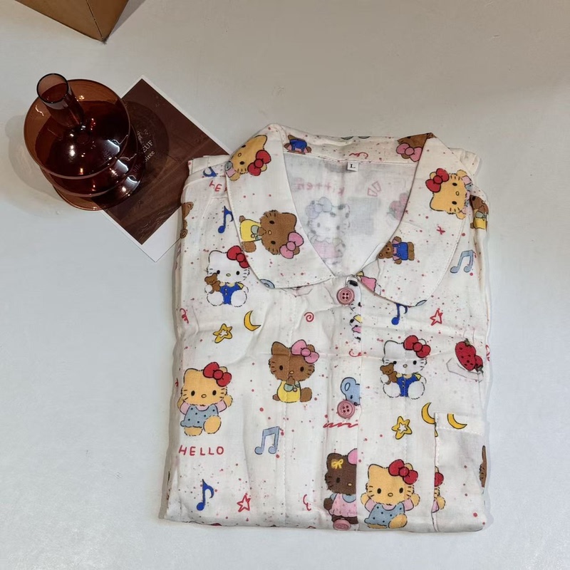 100% Xinjiang Long-Staple Cotton Soft Double-Layer Cotton Yarn Cartoon Cute Pattern Lapel Long-Sleeve Long Pants Loungewear Set 100% Xinjiang Long-Staple Cotton Soft Double-Layer Cotton Yarn Cartoon Cute Pattern Lapel Long-Sleeve Long Pants Loungewear Set