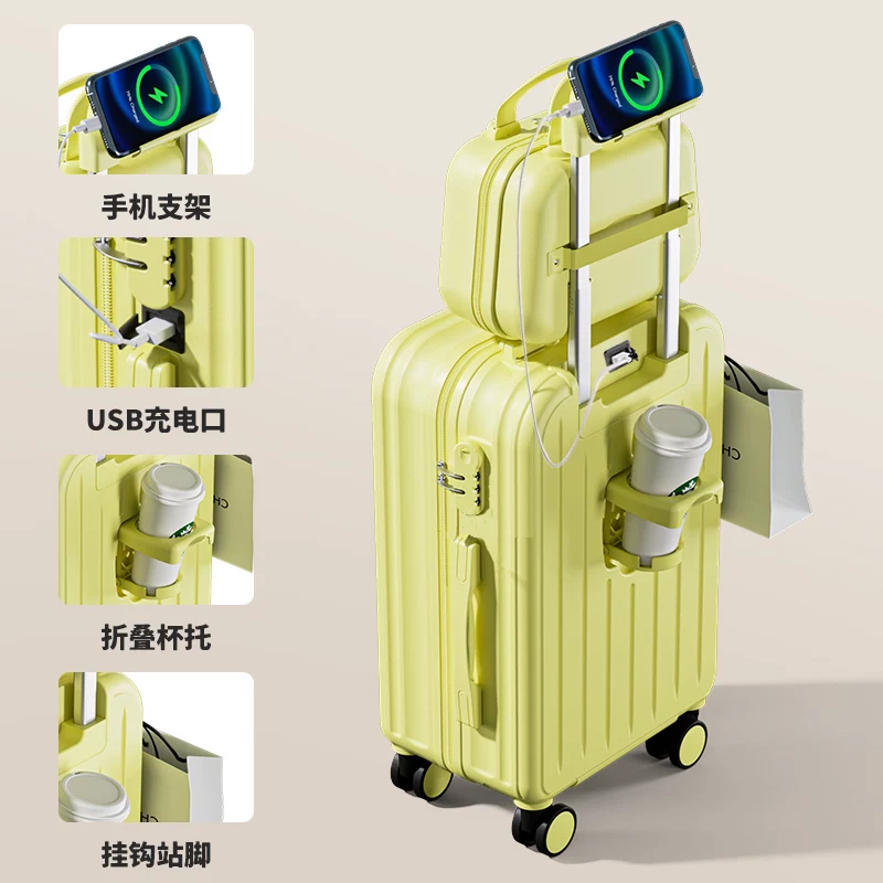 Чемодан 20–26 дюймов универсальный, держатель для стакана и телефона, USB и бесшумные колёса