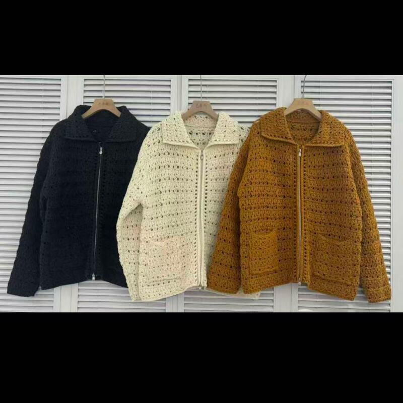 08182 Early Autumn Special Korean Style Lapel Hollow Zipper Cardigan (Length 65cm, Bust 116cm) 8.19 08182 Early Autumn Special Korean Style Lapel Hollow Zipper Cardigan (Length 65cm, Bust 116cm) 8.19