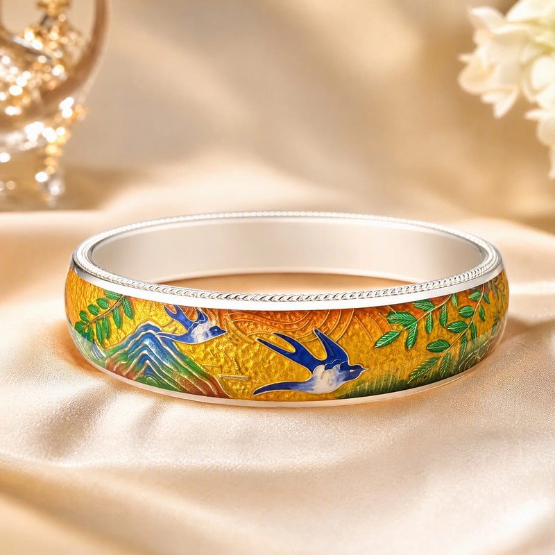 Silver Bracelet Made of 999 Pure Silver, Fashionable High-End Enamel Color Bracelet, 999 Pure Silver Flat Enamel Color Craftsmanship Silver Bracelet Made of 999 Pure Silver, Fashionable High-End Enamel Color Bracelet, 999 Pure Silver Flat Enamel Color Craftsmanship