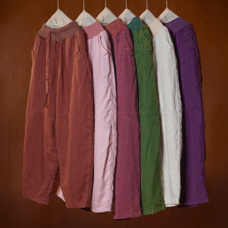 Shanxia's Reversible Antique-Style Crescent Pants·Autumn Cotton and Linen Yoga Pants, Casual Loose-Fitting Sports Trousers for Men and Women