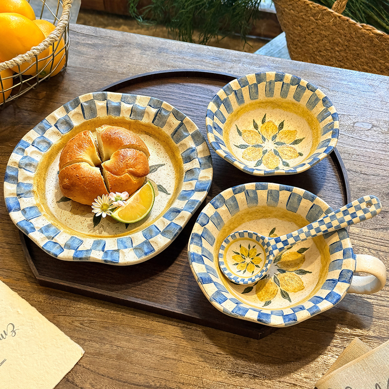Retro Underglaze Color Bowl and Plate Set, Household Ceramic Breakfast Tableware for One Person, High-End Feel, Birthday Gift for Best Friend Retro Underglaze Color Bowl and Plate Set, Household Ceramic Breakfast Tableware for One Person, High-End Feel, Birthday Gift for Best Friend