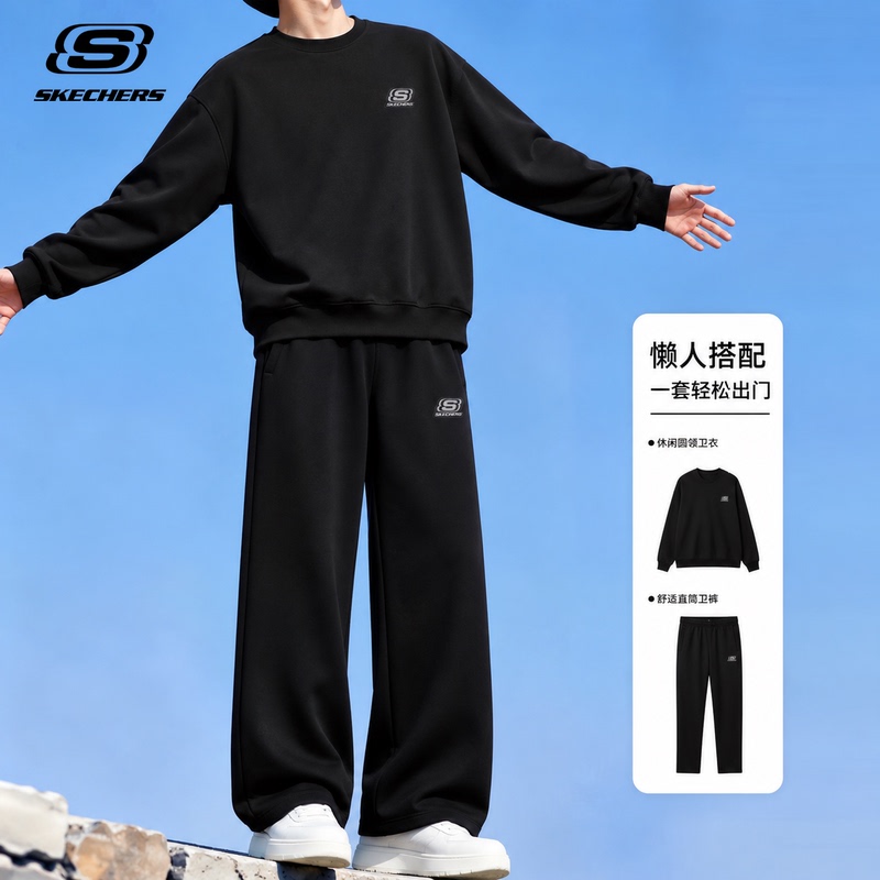 Skechers Fleece Sweatshirt Set for Men, New Autumn Style, Sports Straight-Leg Pants, Trendy Casual Two-Piece Set for Teenagers Skechers Fleece Sweatshirt Set for Men, New Autumn Style, Sports Straight-Leg Pants, Trendy Casual Two-Piece Set for Teenagers