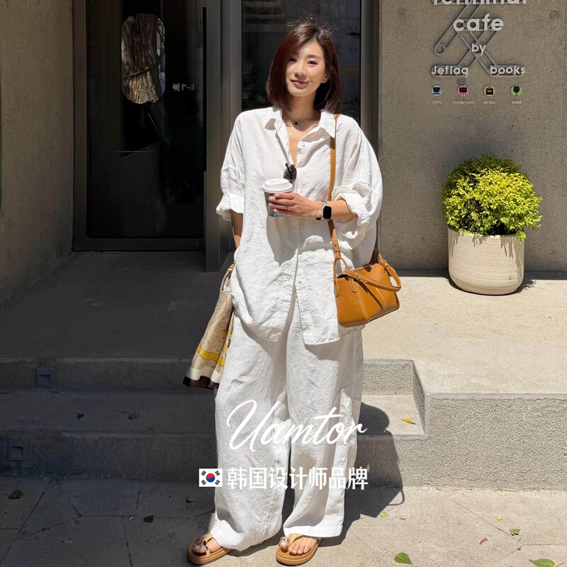 Korean Uamtor Old Money Style White Linen Shirt for Women, Summer and Autumn, Relaxed Fit, Oversized Loose Shirt Jacket