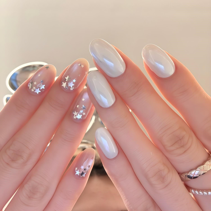 Ab Style Star Sequin Cat-Eye Wearable Nail Art Stickers, High-End Luxury, Complexion-Enhancing, Versatile Short Nails