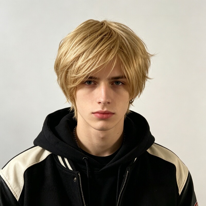 Golden Synthetic Hair Wig for Men, Stylish and Fluffy Short Hair, High-Temperature Fiber Full Wig, European Style Versatile Layered Cut Golden Synthetic Hair Wig for Men, Stylish and Fluffy Short Hair, High-Temperature Fiber Full Wig, European Style Versatile Layered Cut