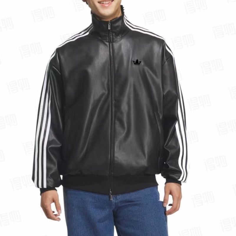 90% off Special Zone | Retro Leather Jacket Sporty Style Black Stand Collar Zipper Jacket Unisex Striped Logo Coat 90% off Special Zone | Retro Leather Jacket Sporty Style Black Stand Collar Zipper Jacket Unisex Striped Logo Coat