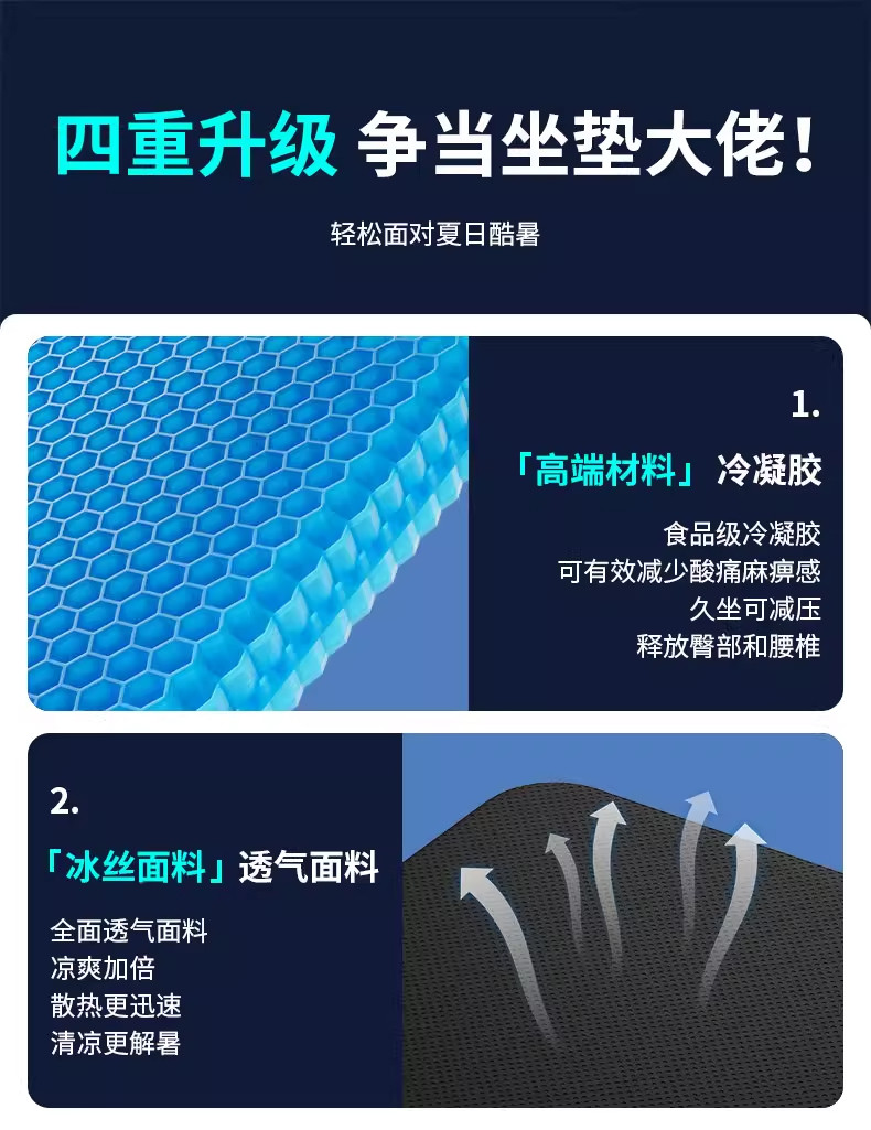 Gel honeycomb seat cushion, enlarged car honeycomb seat pad, ventilated and breathable thick seat cushion, jelly cooling pad, free shipping